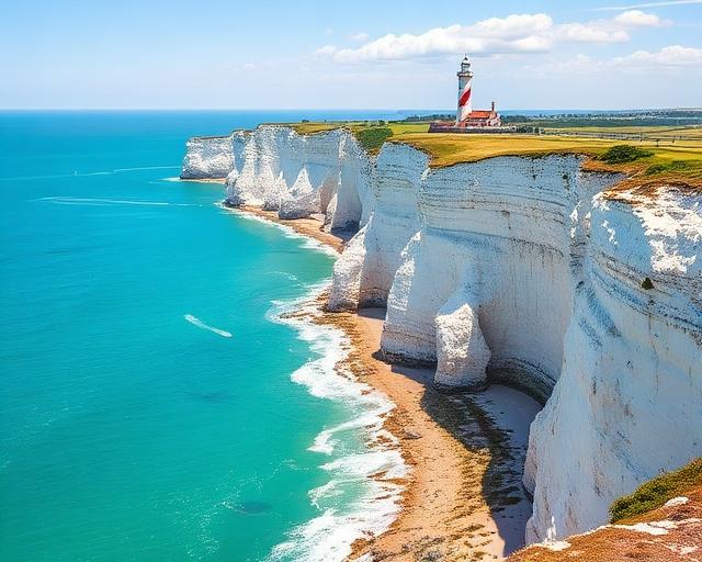 Isle of Wight Needles chalk cliffs and lighthouse