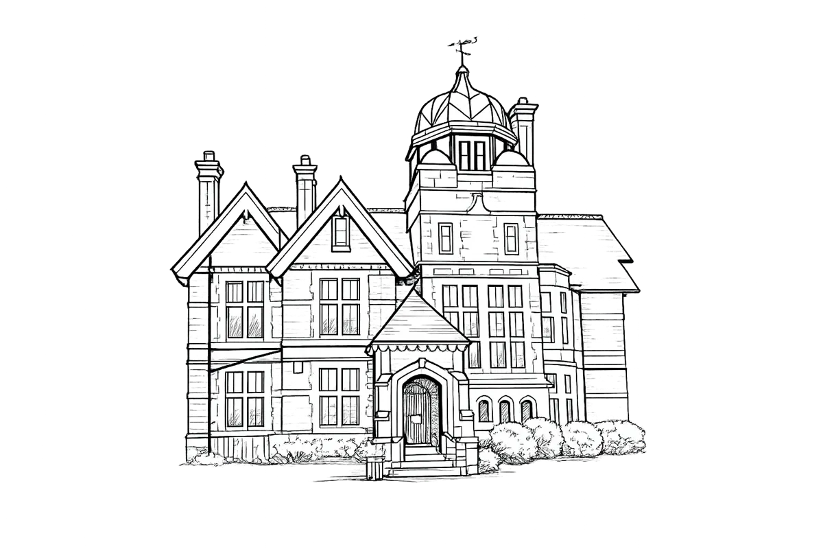 Our historic campus on Locks Hill, Brighton Loxdale English Centre Victorian building illustration