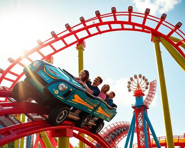 Theme park roller coaster exciting rides