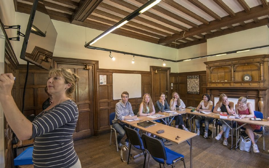 Small-group English classroom with whiteboard at Loxdale Brighton